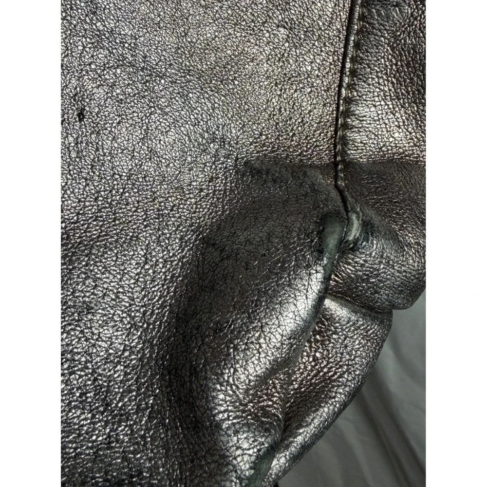Vtg Y2K Shih Metallic Silver Leather Bag Cyberpunk Goth Punk Rock Grunge STAINED